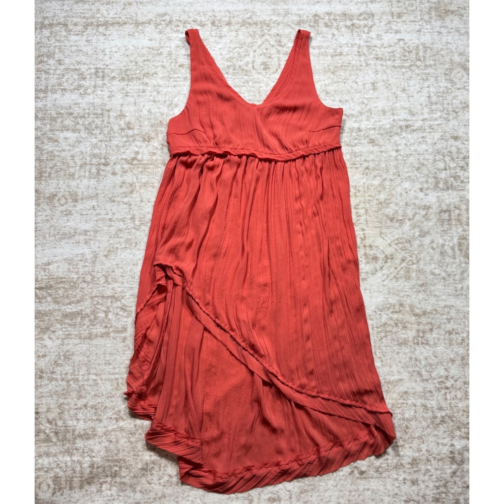Free People Top Women 12 Orange Pink Good Asymmetric Crinkle Boho V-Neck
